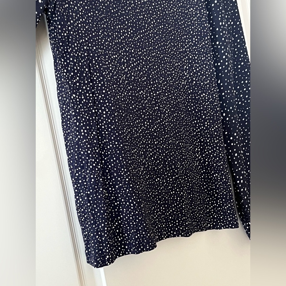 LOFT Navy Blue Speckled Dots Blouse Rayon Blend Women’s Size Small - Picture 7 of 16